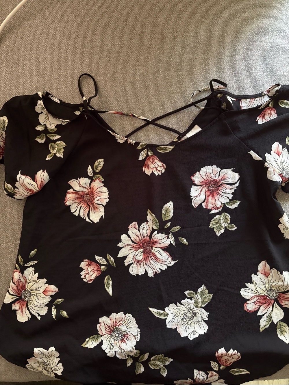 Kaileigh Black Floral Crisscross Neckline Blouse